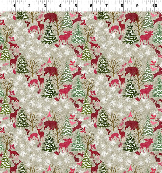 Nature's Winter Forest Animals Red Jason Yenter In The Beginning Cotton Fabric