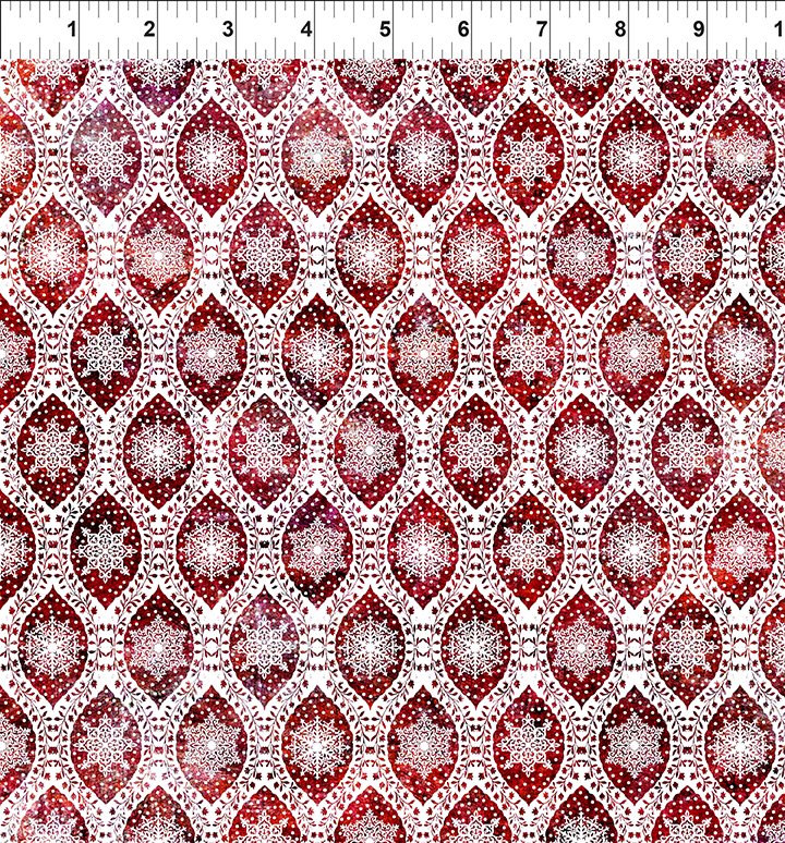 Nature's Winter Snowflake Ogee Red Jason Yenter In The Beginning Cotton Fabric