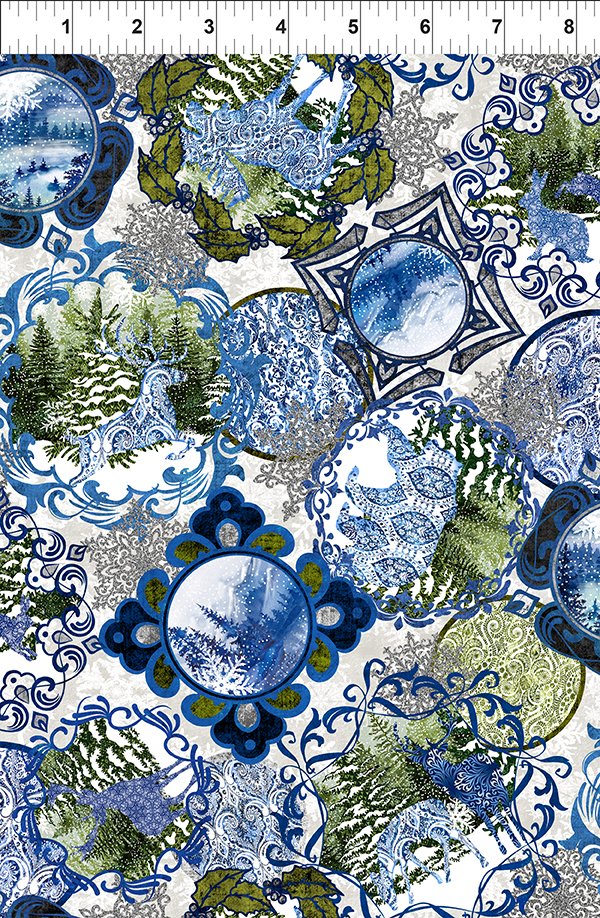 Nature's Winter Winter Frames Blue Jason Yenter In The Beginning Cotton Fabric