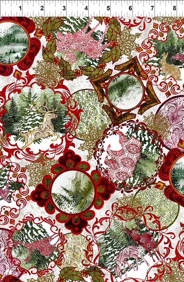 Nature's Winter Winter Frames Red Jason Yenter In The Beginning Cotton Fabric | US Fabric Shop