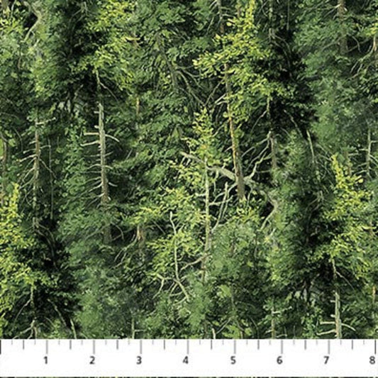 Naturescapes Basics Evergreen Trees Mid-Green Deborah Edwards Northcott Cotton Fabric