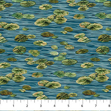 Autumn Woodland-Naturescapes Lily Pads Blue Multi James Meger Northcott Cotton Fabric NC-DP28414-48