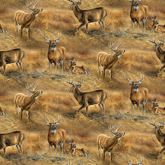 Naturescapes Birchwood Field of Deer Tan Multi Rosemary Millette Northcott Cotton Fabric NC-DP29108-14