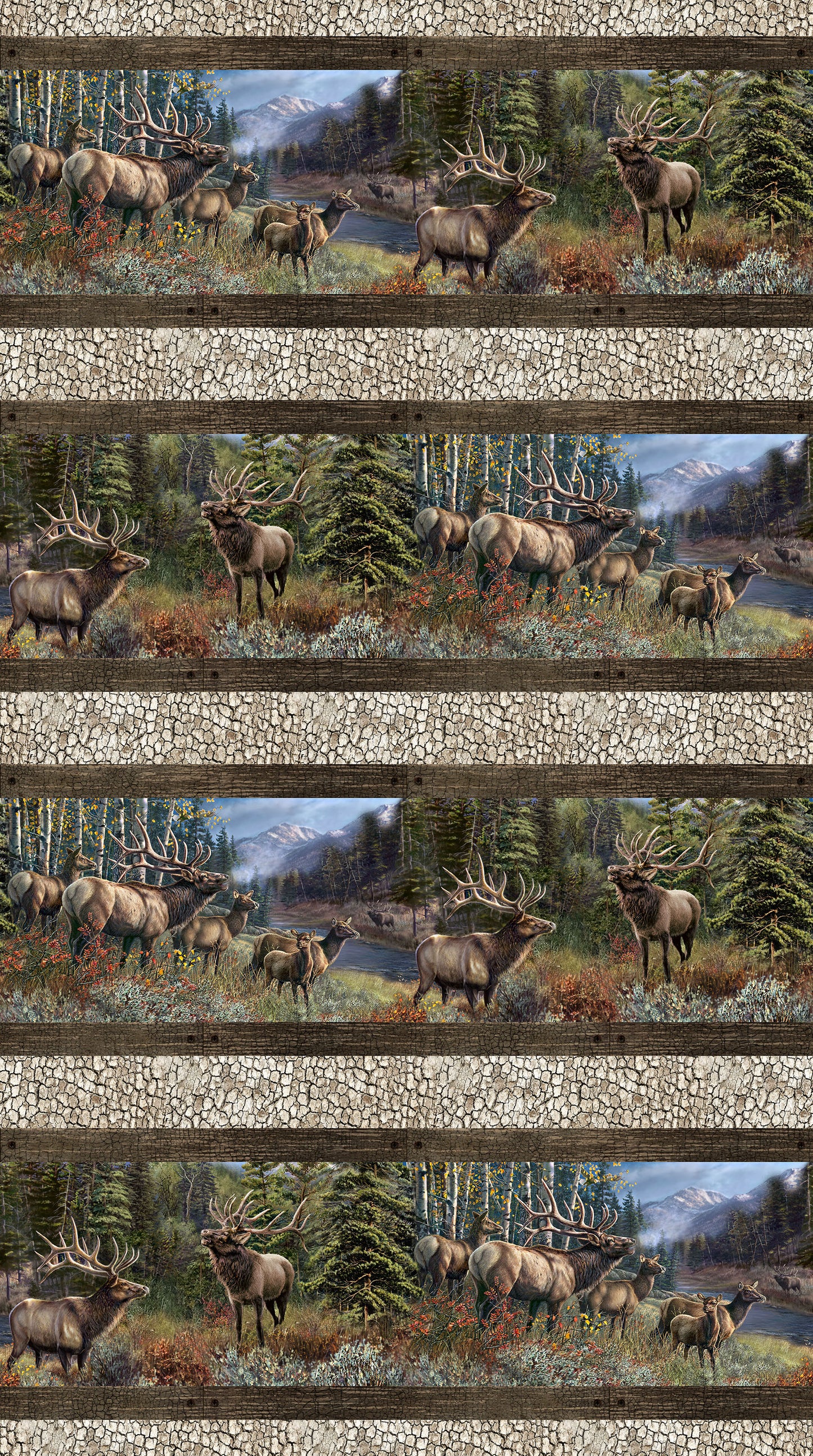 Naturescapes Timber Trail Elk Border Stripe Taupe James Meger Northcott Cotton Fabric NC-DP28576-14