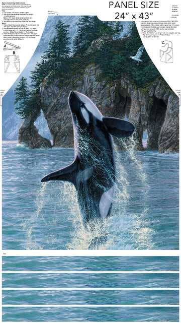 Naturescapes Voyage Orca Whale CANVAS Aprol Panel 24" Blue Multi Lee Kromschroeder Northcott Cotton CANVAS Fabric NC-C29122-48