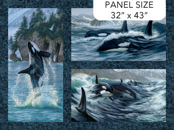 Naturescapes Voyage Orca Whale Panel 32" Blue Multi Lee Kromschroeder Northcott Cotton Fabric NC-DP29115-48