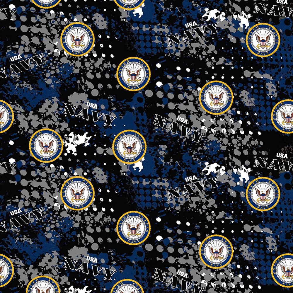 Navy Military Abstract Geometric Design Sykel Cotton Fabric