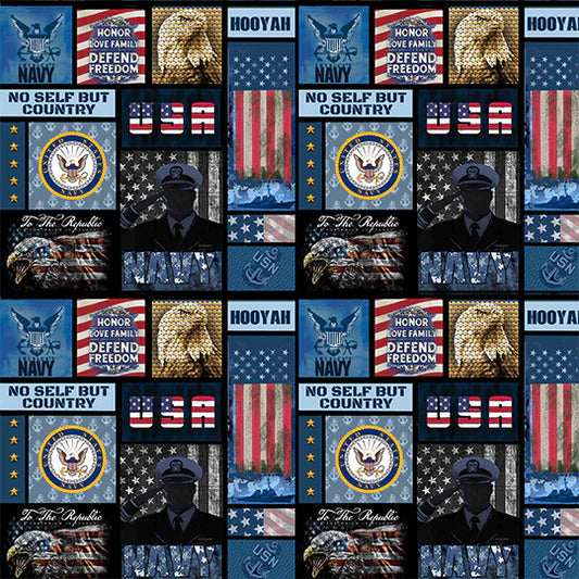 Navy Armed Forces Military New Block Sykel Cotton Fabric