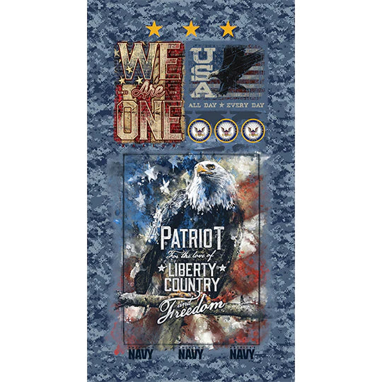 Navy Armed Forces Military Panel 24" Sykel Cotton Fabric