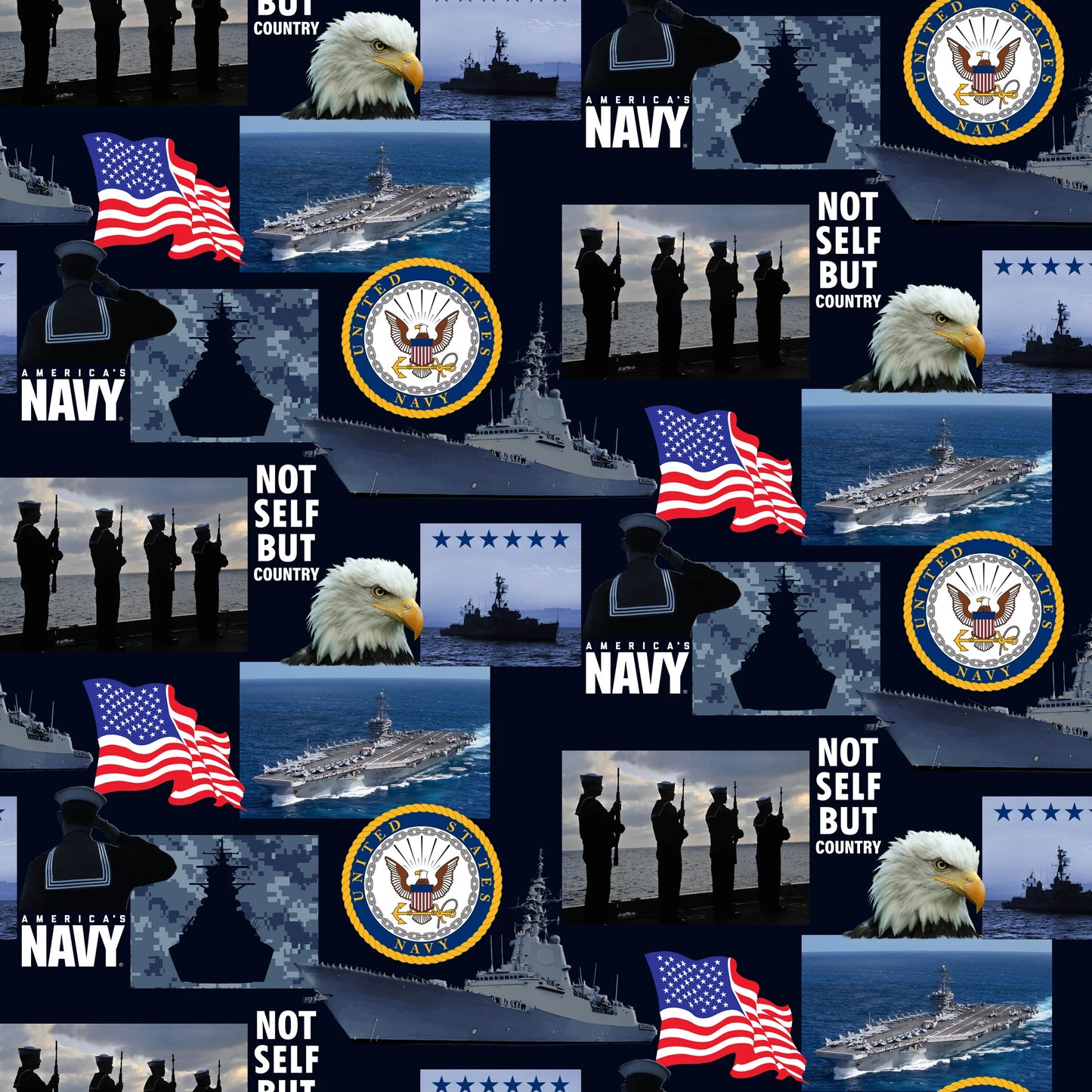 Navy USA Military Armed Forces Allover Black Sykel Cotton Fabric