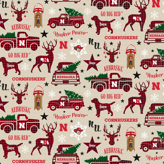 Nebraska Cornhuskers NCAA Christmas Holiday Design Cotton Fabric