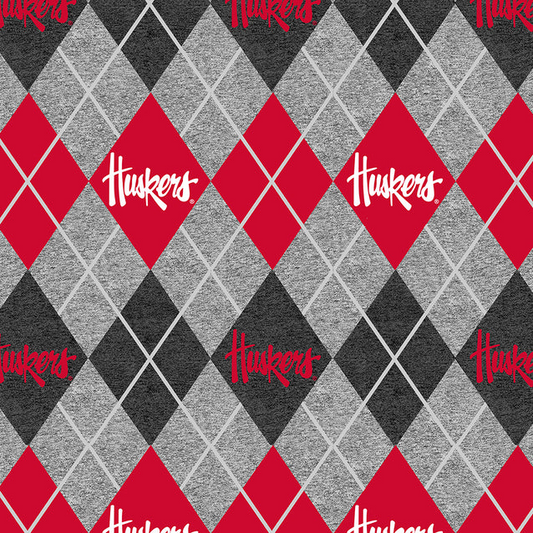 Nebraska Cornhuskers NCAA College Heather Argyle Sykel Enterprises Polyester FLEECE Fabric NE-1148