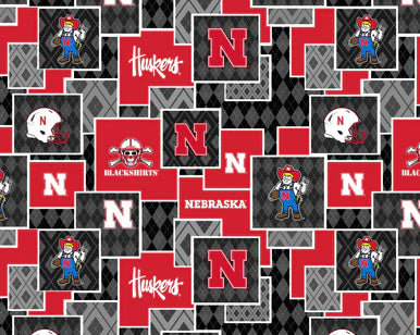 Nebraska Cornhuskers NCAA College Argyle Boxes Sykel Enterprises Cotton Fabric NE-1371