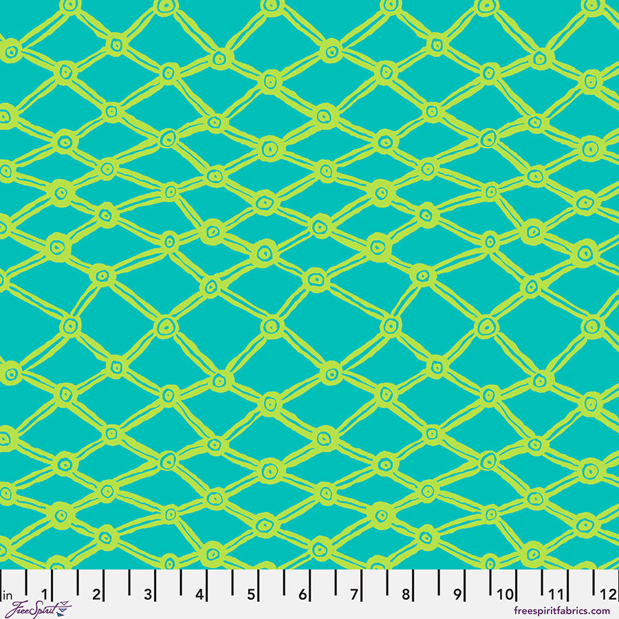 Nets Aqua February 2026 Brandon Mably Kaffe Fassett Collective Free Spirit Cotton Fabric FS-PWBM036.AQUA