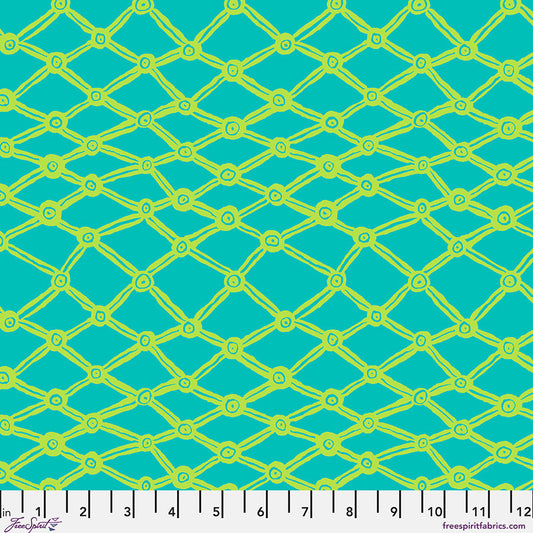 Nets Aqua February 2026 Brandon Mably Kaffe Fassett Collective Free Spirit Cotton Fabric FS-PWBM036.AQUA