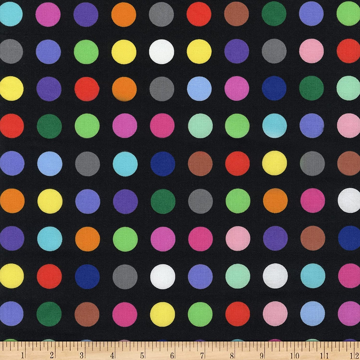 Never Enough Dots Large Rainbow Black Whistler Studios Windham Cotton Fabric