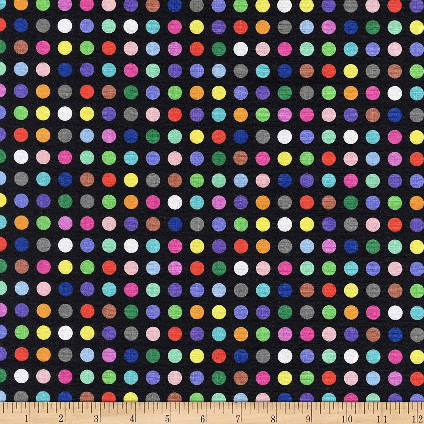 Never Enough Dots Medium Rainbow Black Whistler Studios Windham Cotton Fabric