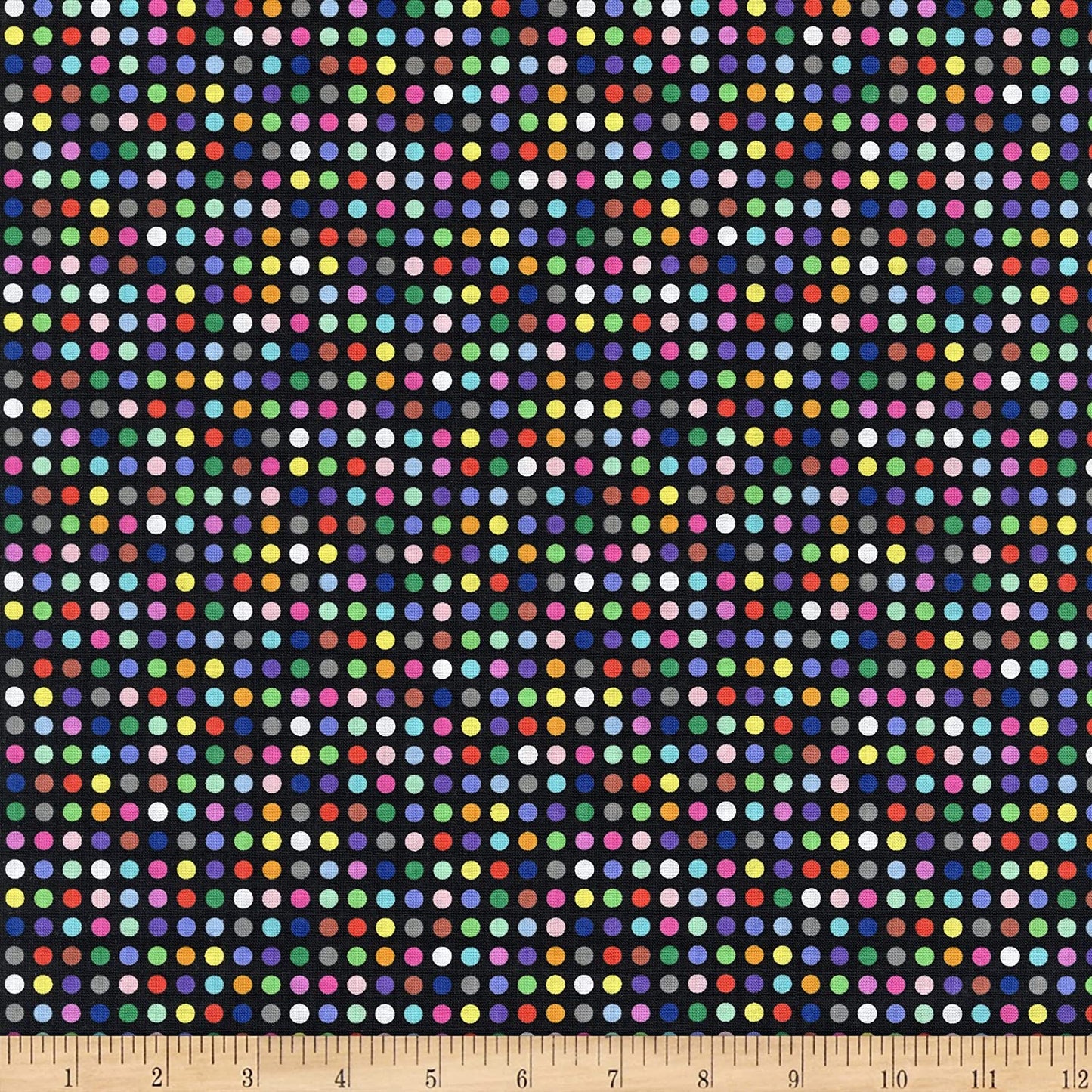 Never Enough Dots Small Rainbow Black Whistler Studios Windham Cotton Fabric