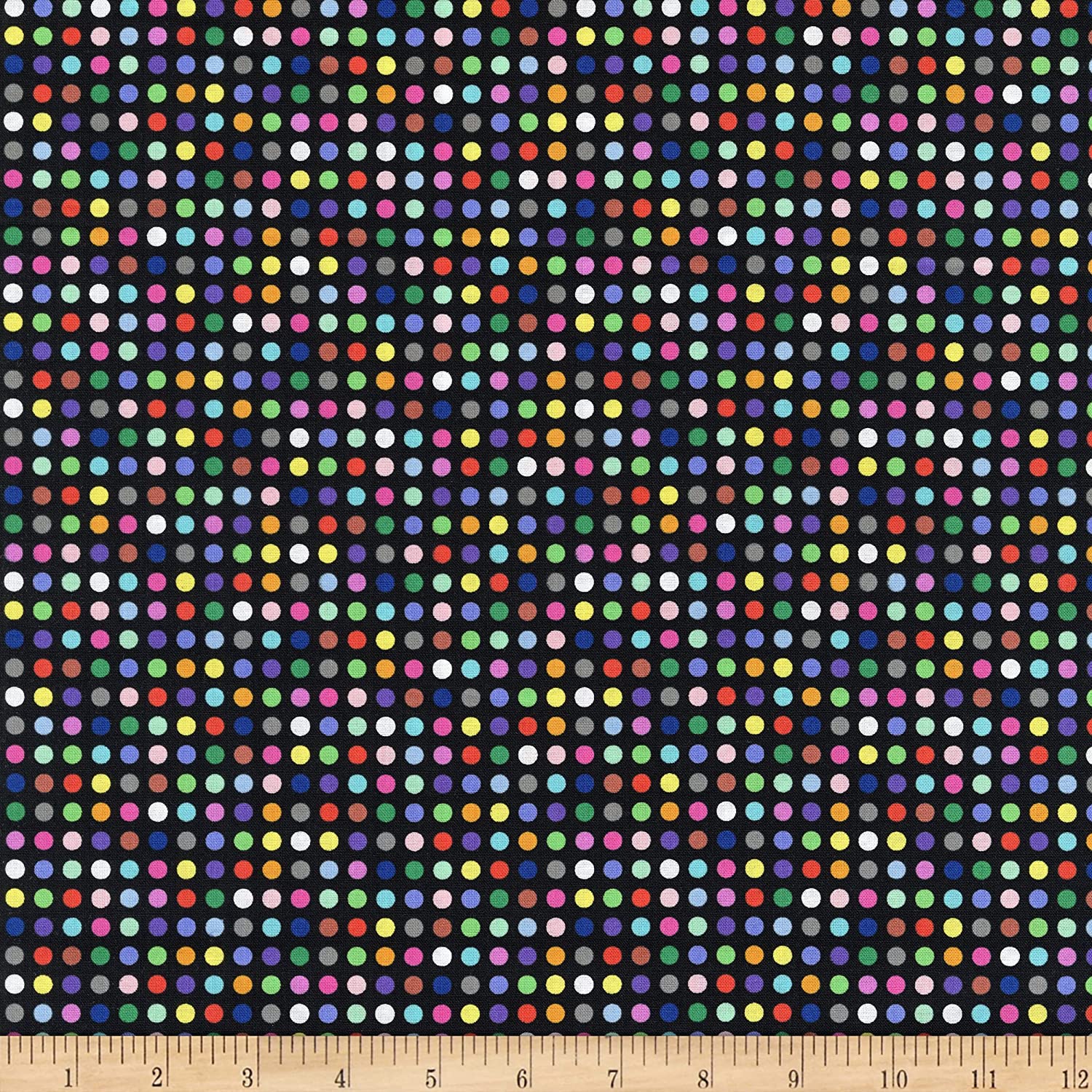 Never Enough Dots Small Rainbow Black Whistler Studios Windham Cotton Fabric WF-52944-3 | US Fabric Shop