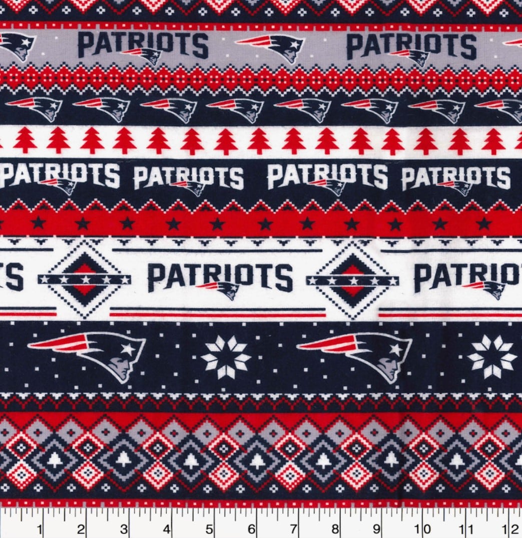 New England Patriots NFL Christmas Holiday Winter Stripe Design 42" FLANNEL Cotton Fabric