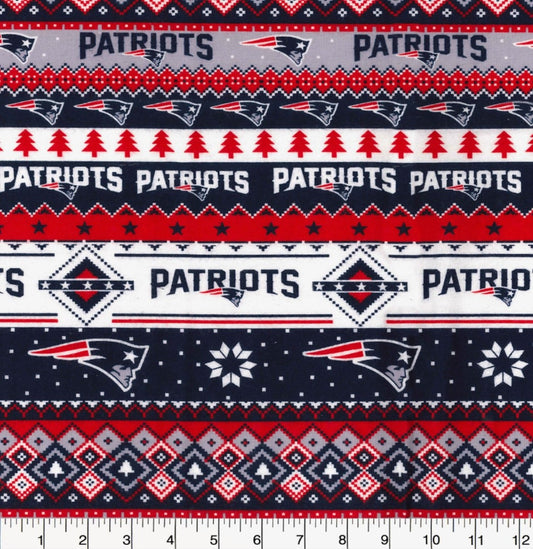 New England Patriots NFL Christmas Holiday Winter Stripe Design 42" FLANNEL Cotton Fabric