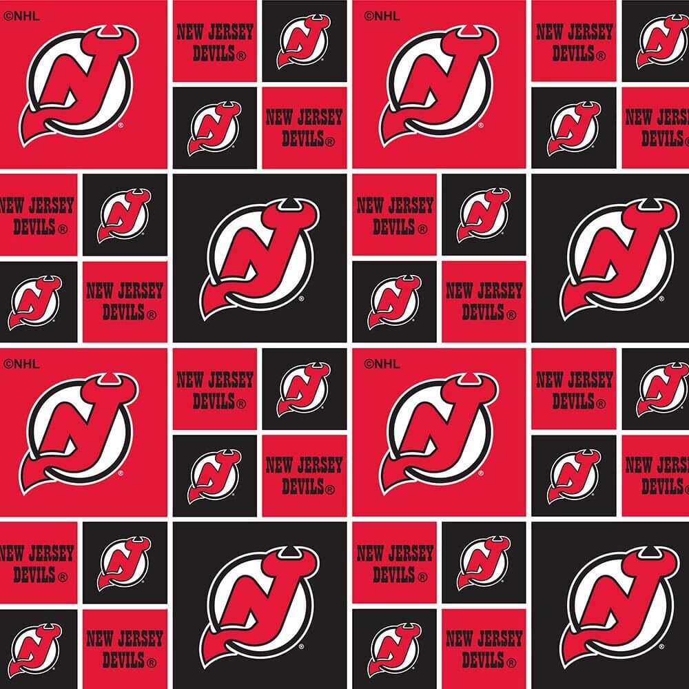 New Jersey Devils NHL Hockey Box Design Cotton Fabric