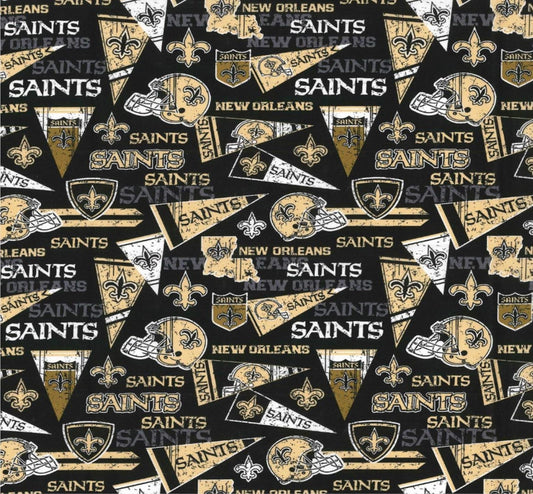 New Orleans Saints NFL Black and Gold Retro Design Cotton Fabric