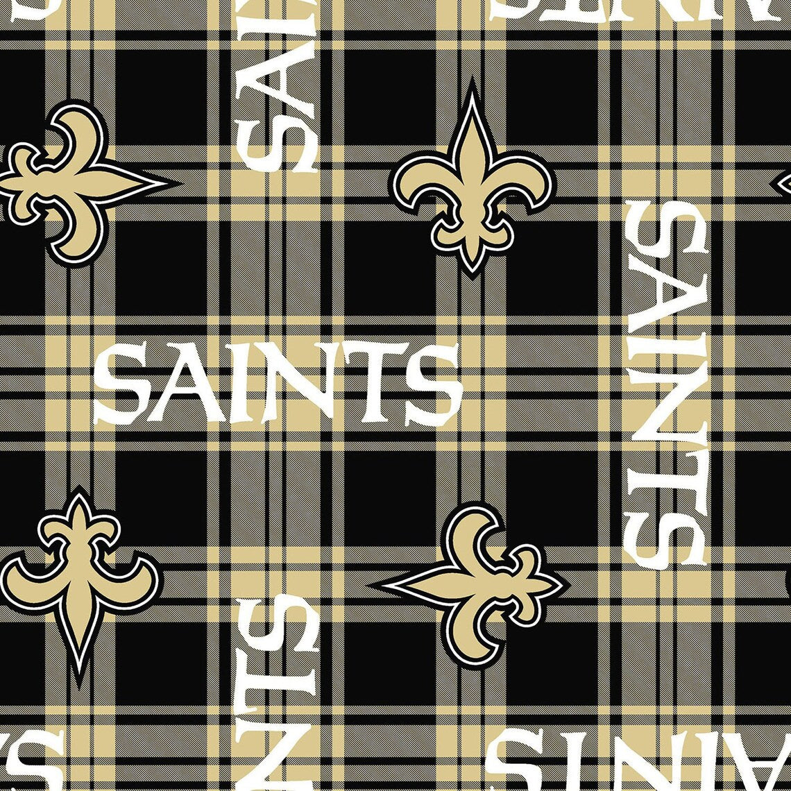 New Orleans Saints NFL Football Plaid Black Fabric Traditions 58" FLEECE Fabric