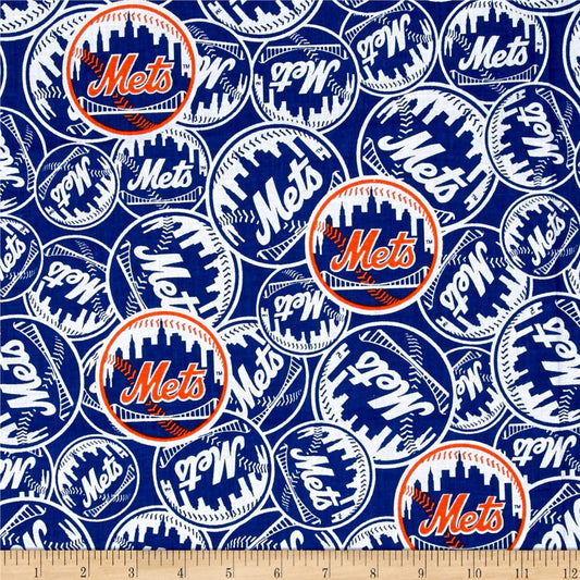 New York Mets MLB Baseball Logo and Name Fabric Traditions Cotton Fabric