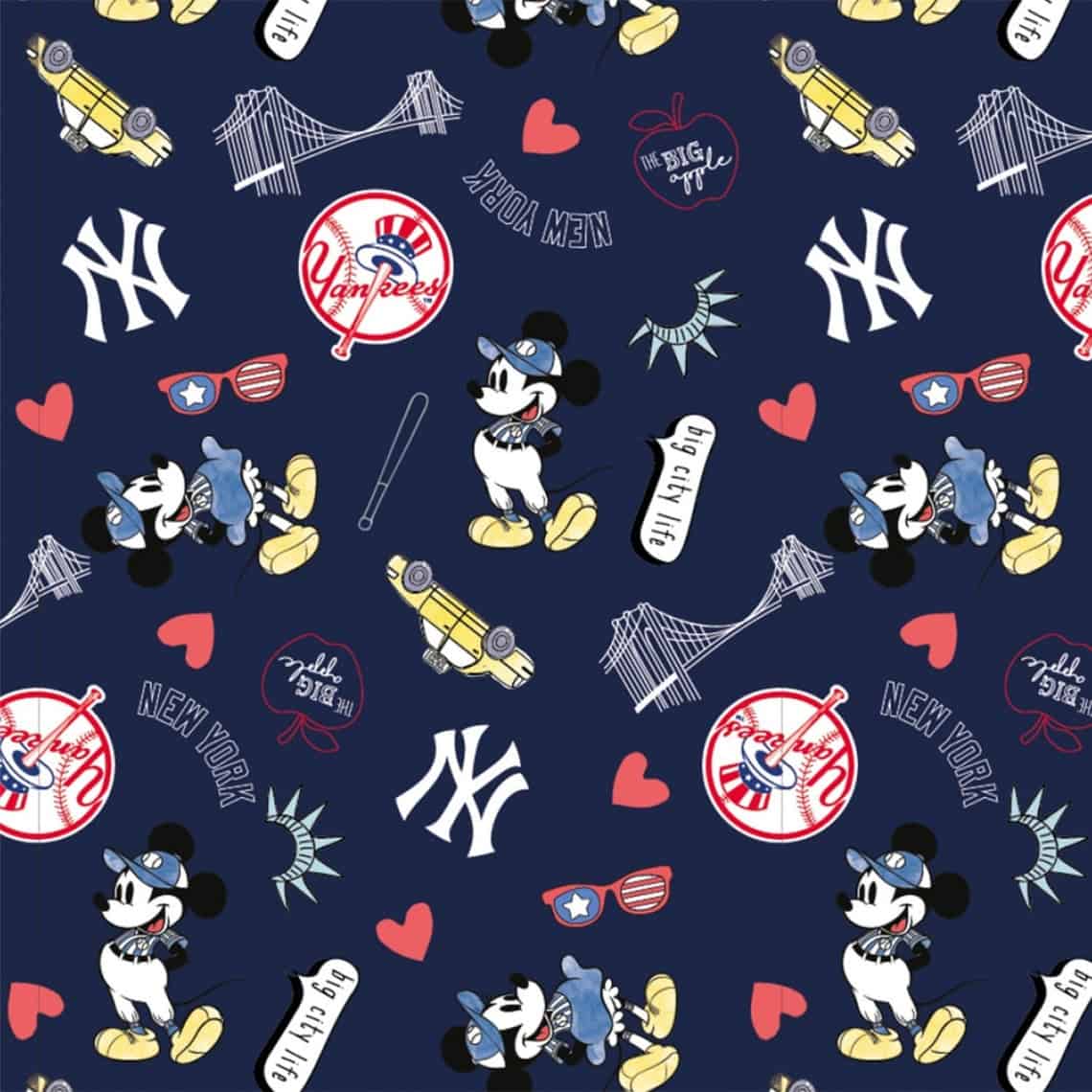 New York Yankees MLB Baseball Disney Mickey Mouse Club Fabric Traditions Cotton Fabric