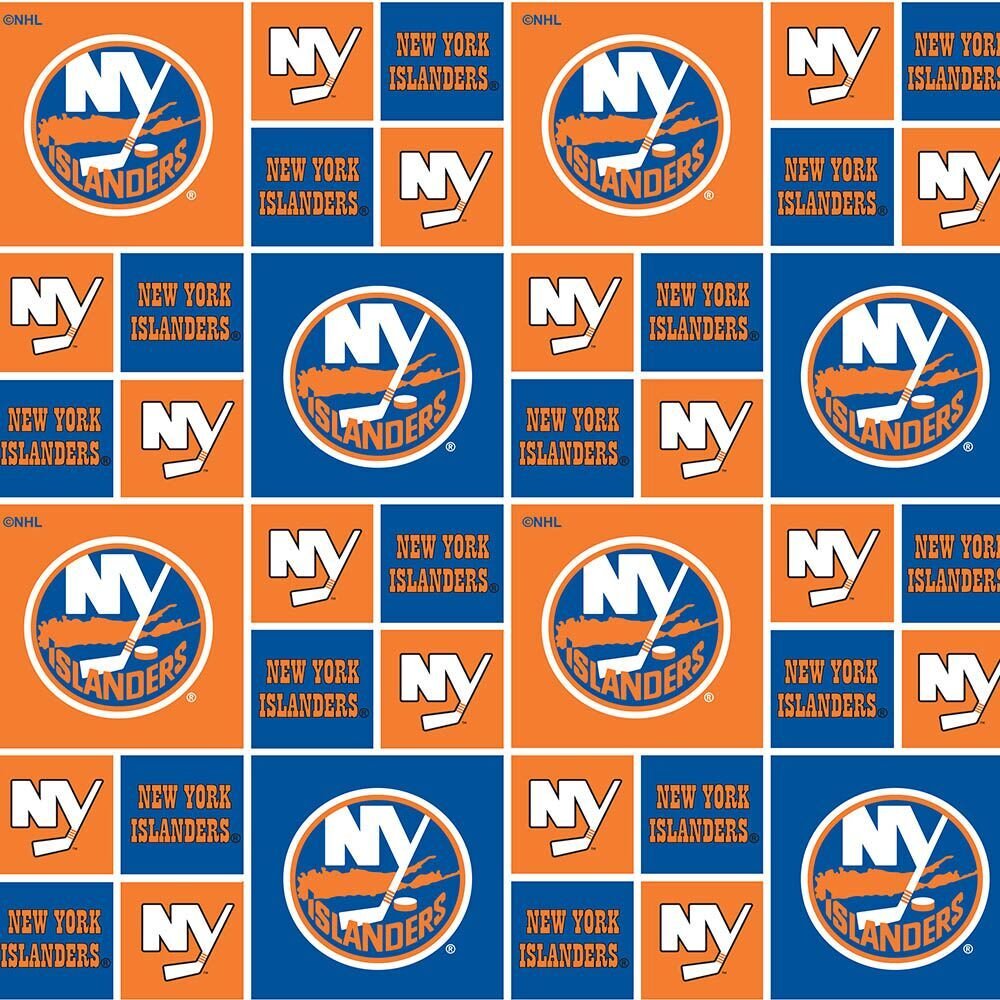New York Islanders NHL Hockey Geometric Box Sykel Enterprises Cotton Fabric NHL-020-ISL
