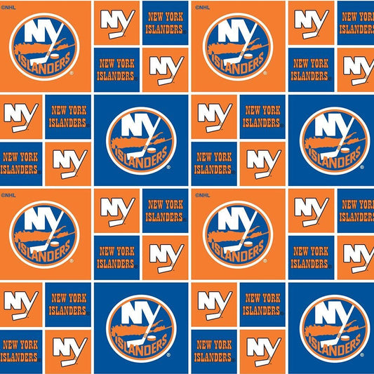 New York Islanders NHL Hockey Geometric Box Sykel Enterprises Cotton Fabric NHL-020-ISL