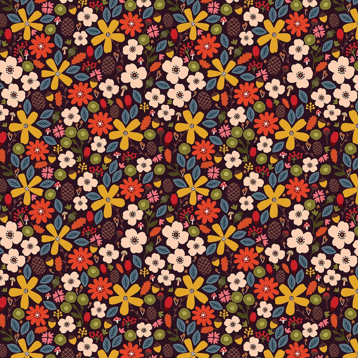 New Forest Flowers Multi Sian Summerhayes Thread & Ink Design Cotton Fabric TID-NEWF-1159