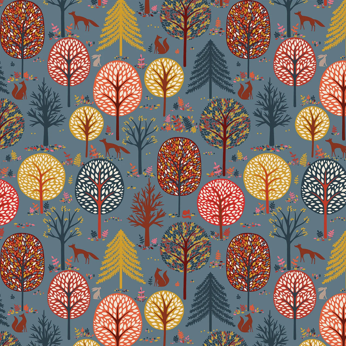 New Forest New Forest Slate Blue Sian Summerhayes Thread & Ink Design Cotton Fabric TID-NEWF-1152