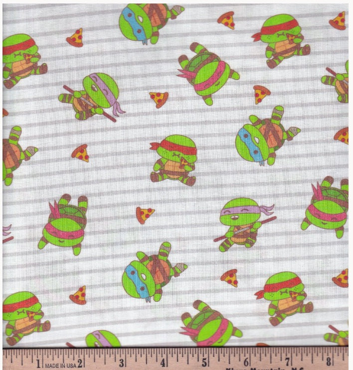 Nickelodeon Teenage Mutant Ninja Turtle TMNT Cutie Toss White Grey Stripes Springs Creative Cotton Fabric SC-76345