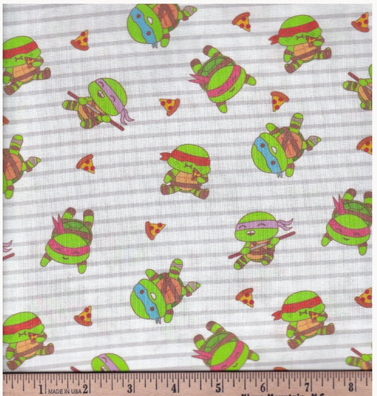 Nickelodeon Teenage Mutant Ninja Turtle TMNT Cutie Toss White Grey Stripes Springs Creative Cotton Fabric SC-76345