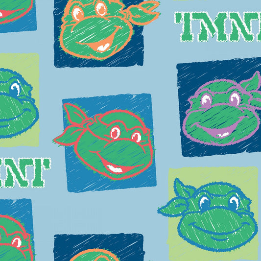 Nickelodeon Teenage Mutant Ninja Turtles TMNT Squares Blue Springs Creative Cotton Fabric