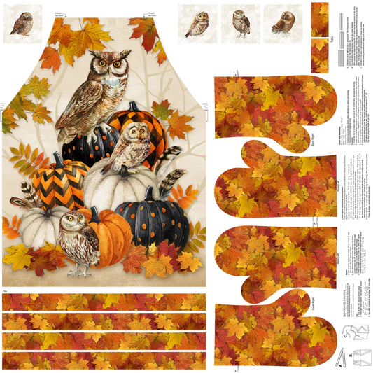 Night Owl Apron Panel CANVAS 43" Beige Deborah Edwards Northcott Cotton CANVAS Fabric NC-C28843-12