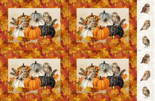 Night Owl Placemat Four on Panel CANVAS 28" Beige Deboah Edwards Northcott Cotton CANVAS Fabric NC-C28844-12