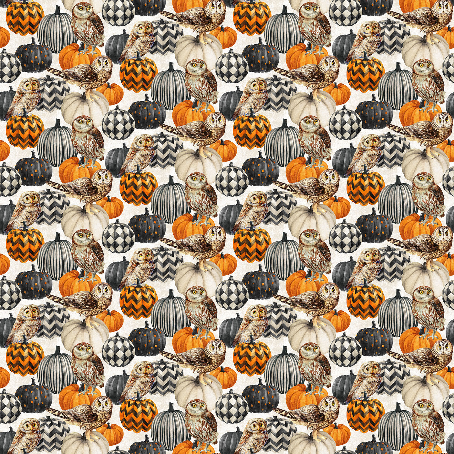 Night Owl Pumpkin and Owl Cream Multi Deborah Edwards Northcott Cotton Fabric NC-DP28847-11