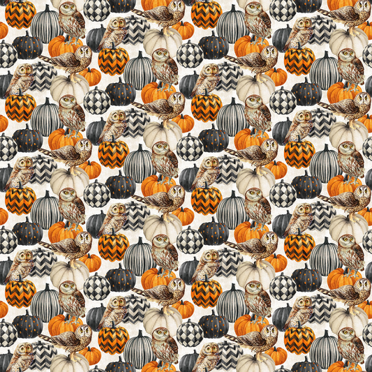 Night Owl Pumpkin and Owl Cream Multi Deborah Edwards Northcott Cotton Fabric NC-DP28847-11