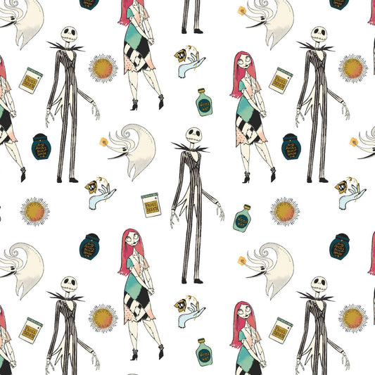 Nightmare Before Christmas Opulence Packed White Springs Creative Cotton Fabric