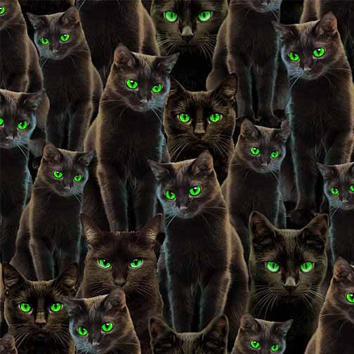 Nightmare at Halloween Cats Black Adrian Chesterman Michael Miller Cotton Fabric MM-DDC12734-BLAC-D