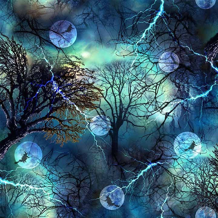 Nightmare at Halloween Magical Halloween Night Midnight Blue Adrian Chesterman Michael Miller Cotton Fabric MM-DDC12732-MIDN-D