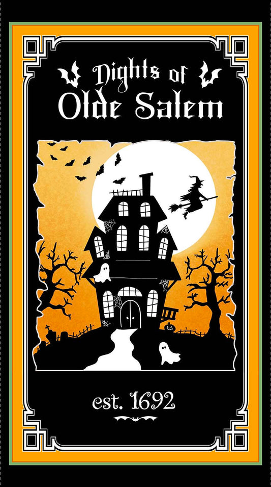 Nights of Olde Salem Panel 24" Multi Glow in the Dark Shelly Comiskey Henry Glass Cotton Fabric