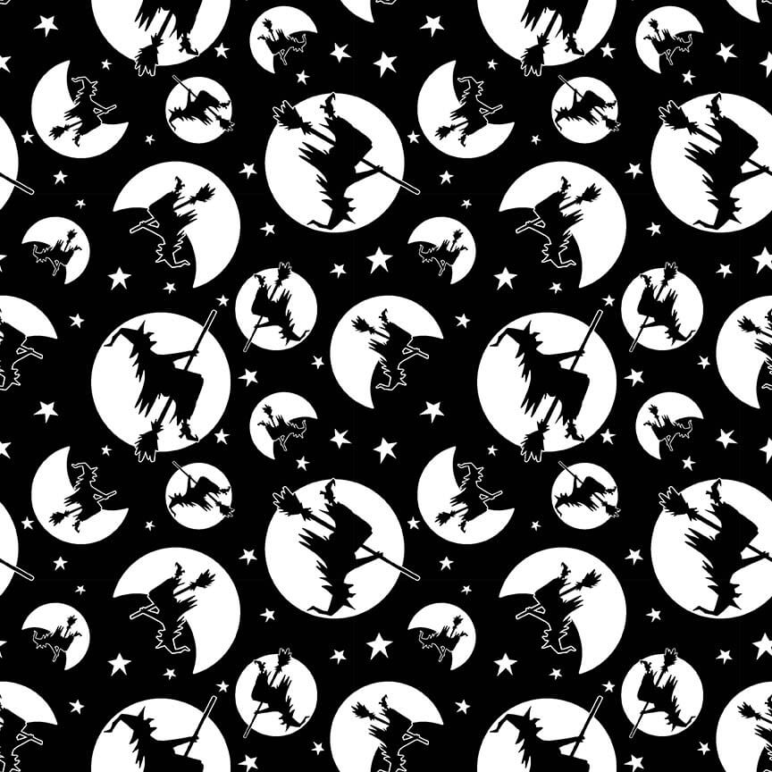 Nights of Olde Salem Witch Silhouette Black Glow in the Dark Shelly Comiskey Henry Glass Cotton Fabric