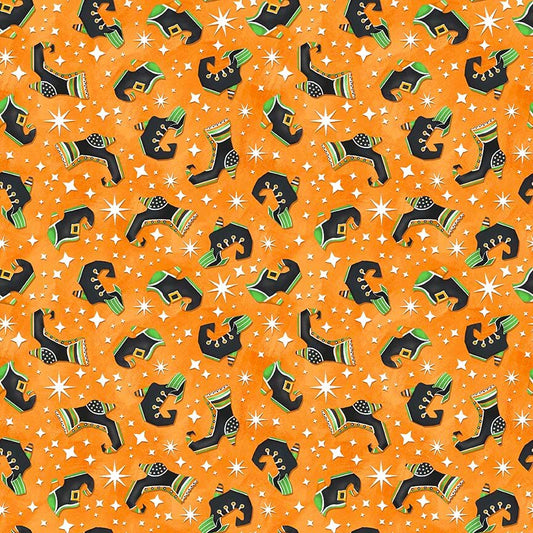 Nights of Olde Salem Witch's Shoes Orange Glow in the Dark Shelly Comiskey Henry Glass Cotton Fabric