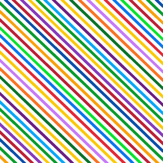 Nitty Gritties Biased Stripe Rainbow White Urban Essence Blank Quilting Cotton Fabric