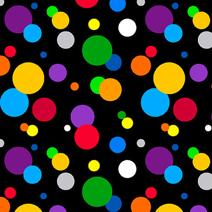 Nitty Gritties Dots Rainbow Black Urban Essence Blank Quilting Cotton Fabric