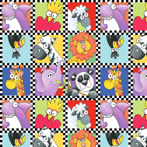 Noah's Story Small Squares Animal Motifs Delphine Cubitt Henry Glass Cotton Fabric